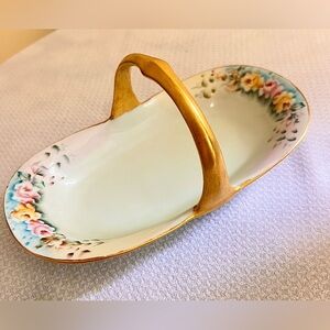 Antique Royal Bayreuth Bavaria Porcelain Basket Gold Handle Hand Painted Roses
